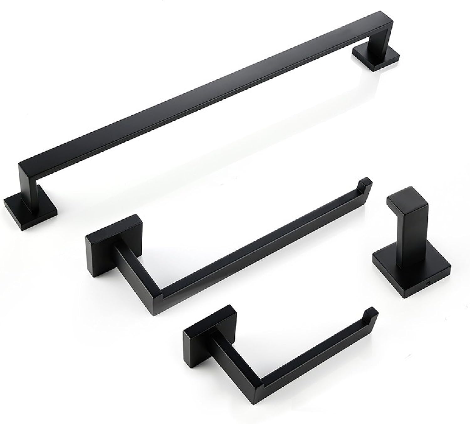 Kitchen and Bathroom Rack Black Towel Rod Bath Towel Hook Towel Rack, Square Black 4-Piece Set