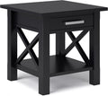 SIMPLIHOME Kitchener End Table - 21 inch Wide Solid Wood Square Accent Table with Drawer and Open Shelf in Black, Contemporary Nightstand or Lamp Stand with X-Design for Living Room or Bedroom