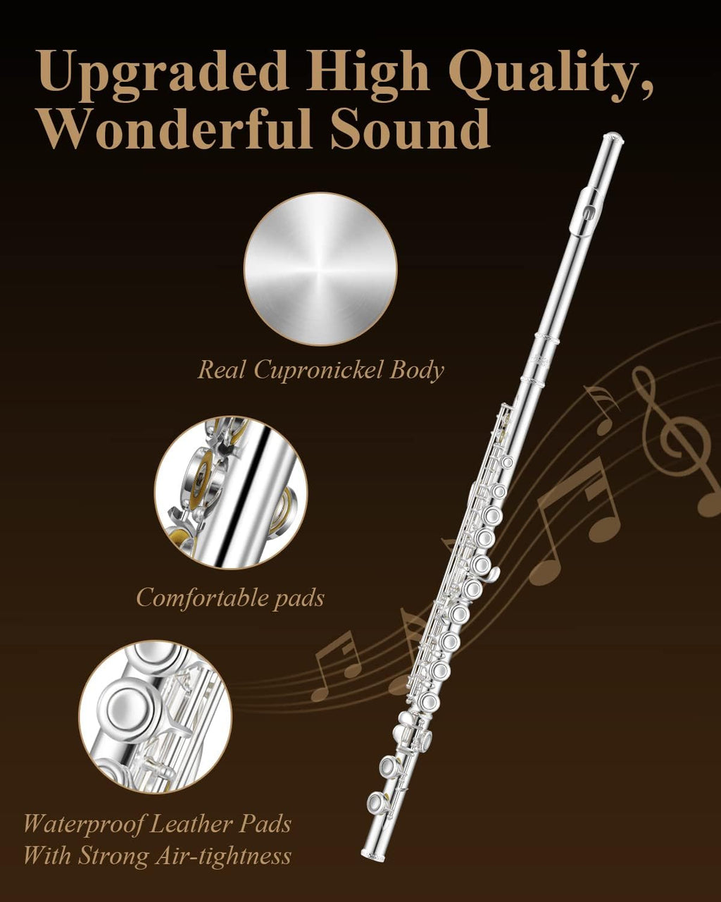 Eastar Upgraded Closed Hole 16 Keys C Flute for Beginner Student, Instrument with Cleaning Kit, Stand, Case, Gloves, Tuning Rod, Fingering Chart, Silver Plated, EFL-1S