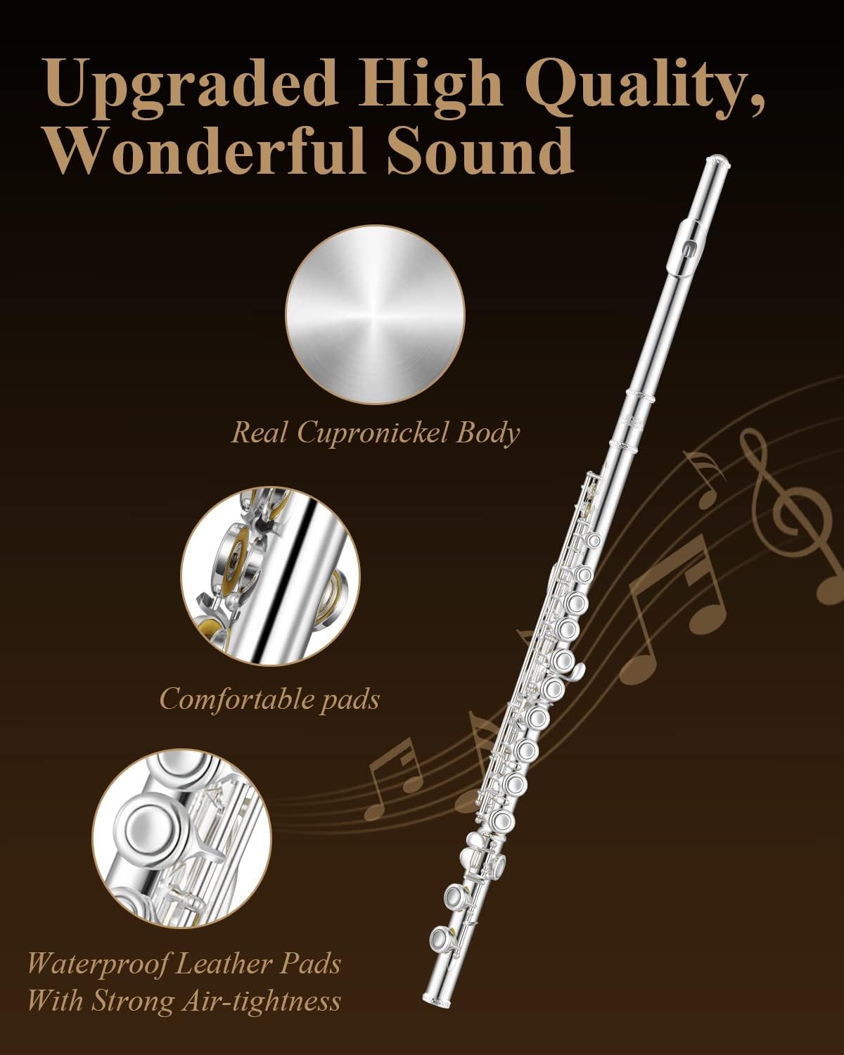 Eastar Upgraded Closed Hole 16 Keys C Flute for Beginner Student, Instrument with Cleaning Kit, Stand, Case, Gloves, Tuning Rod, Fingering Chart, Silver Plated, EFL-1S