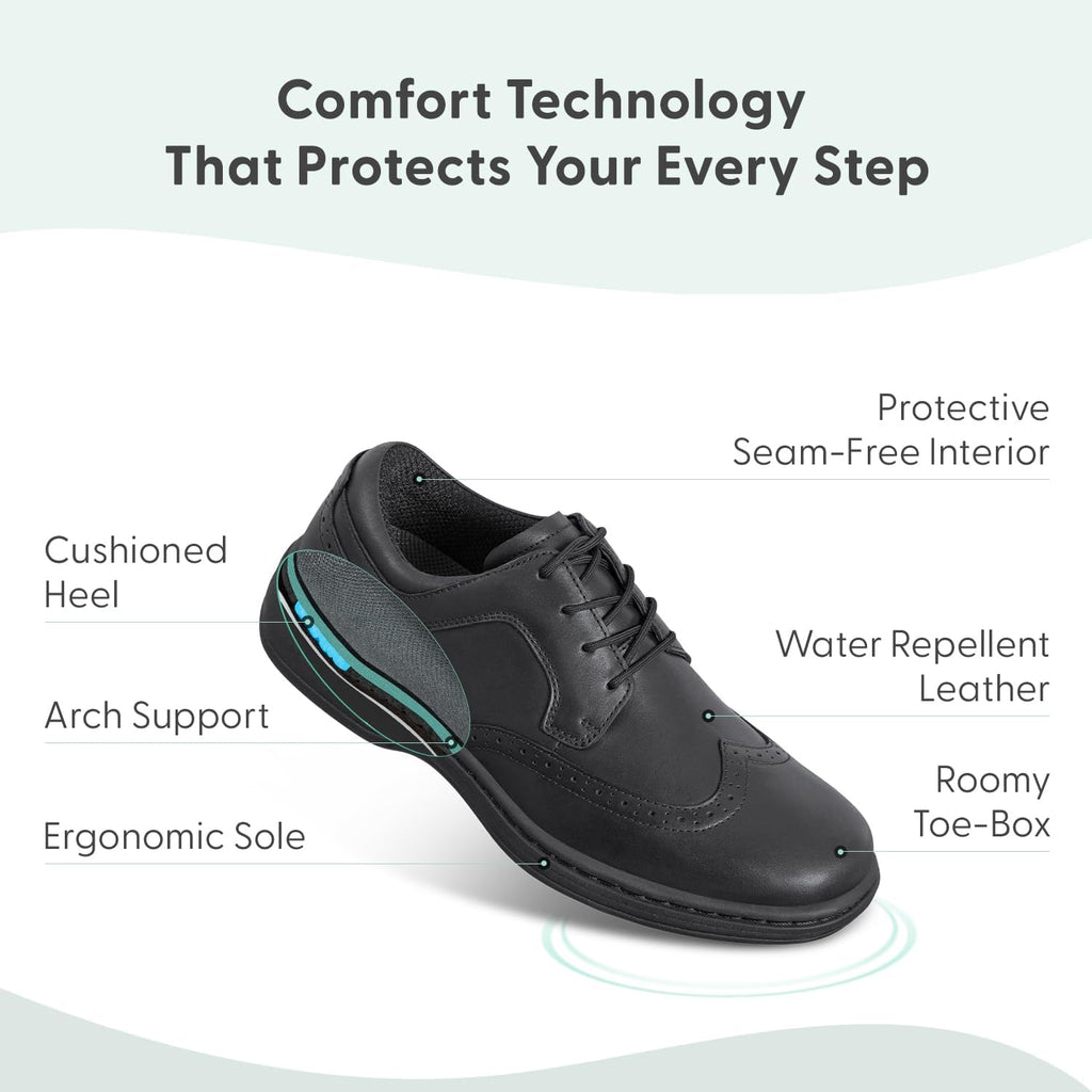 Orthofeet Men's Orthopedic Moreno Water-Repellent Leather Wingtip Oxford