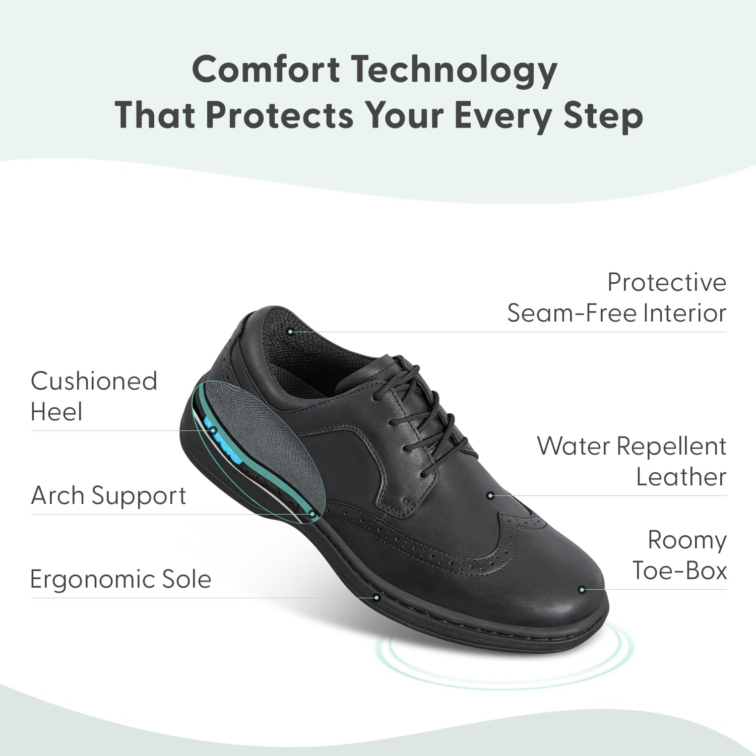 Orthofeet Men's Orthopedic Moreno Water-Repellent Leather Wingtip Oxford