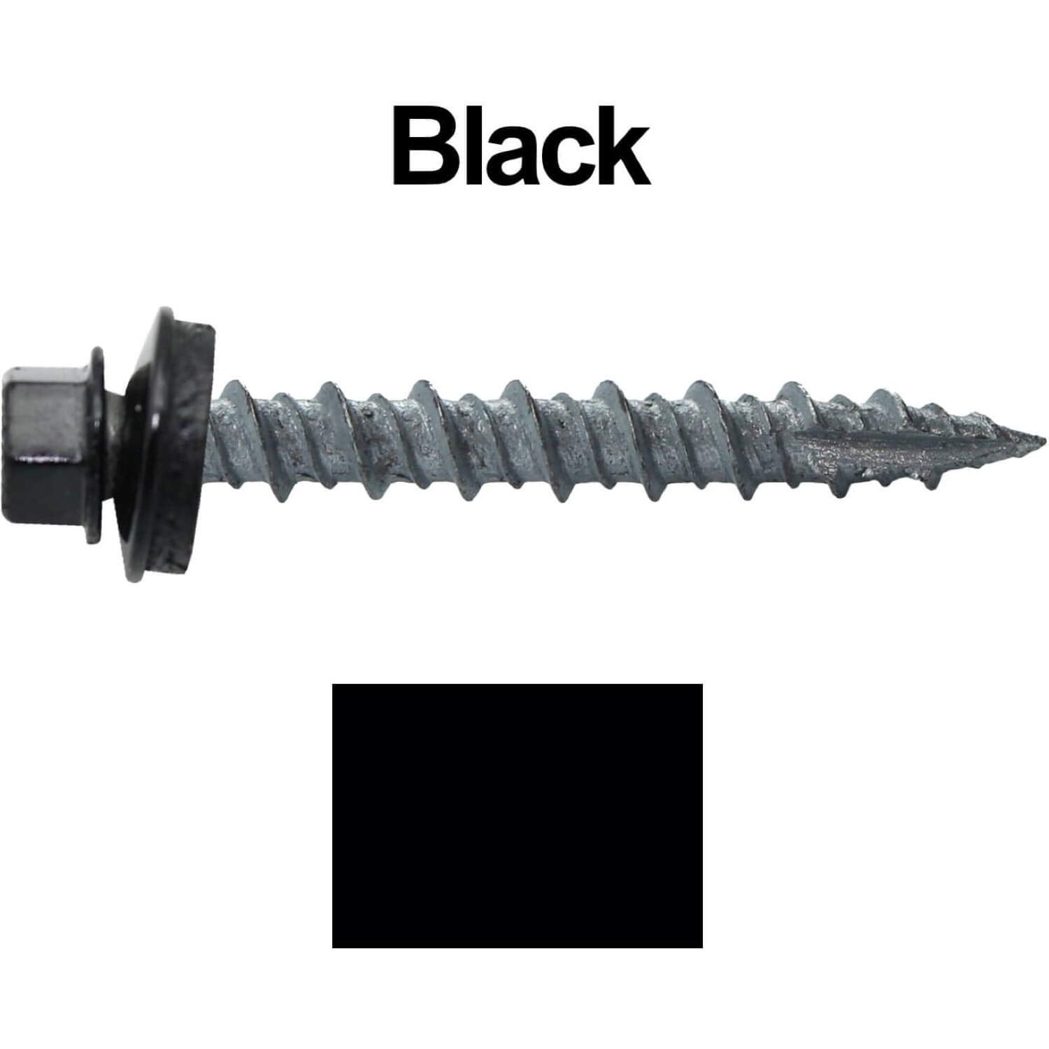 Metal Roofing Screws: (1000) 10 x 1-1/2' Black Hex Head Sheet Metal Roof Screw. Self Starting Metal to Wood siding Screws. EPDM Washer. Colored Head
