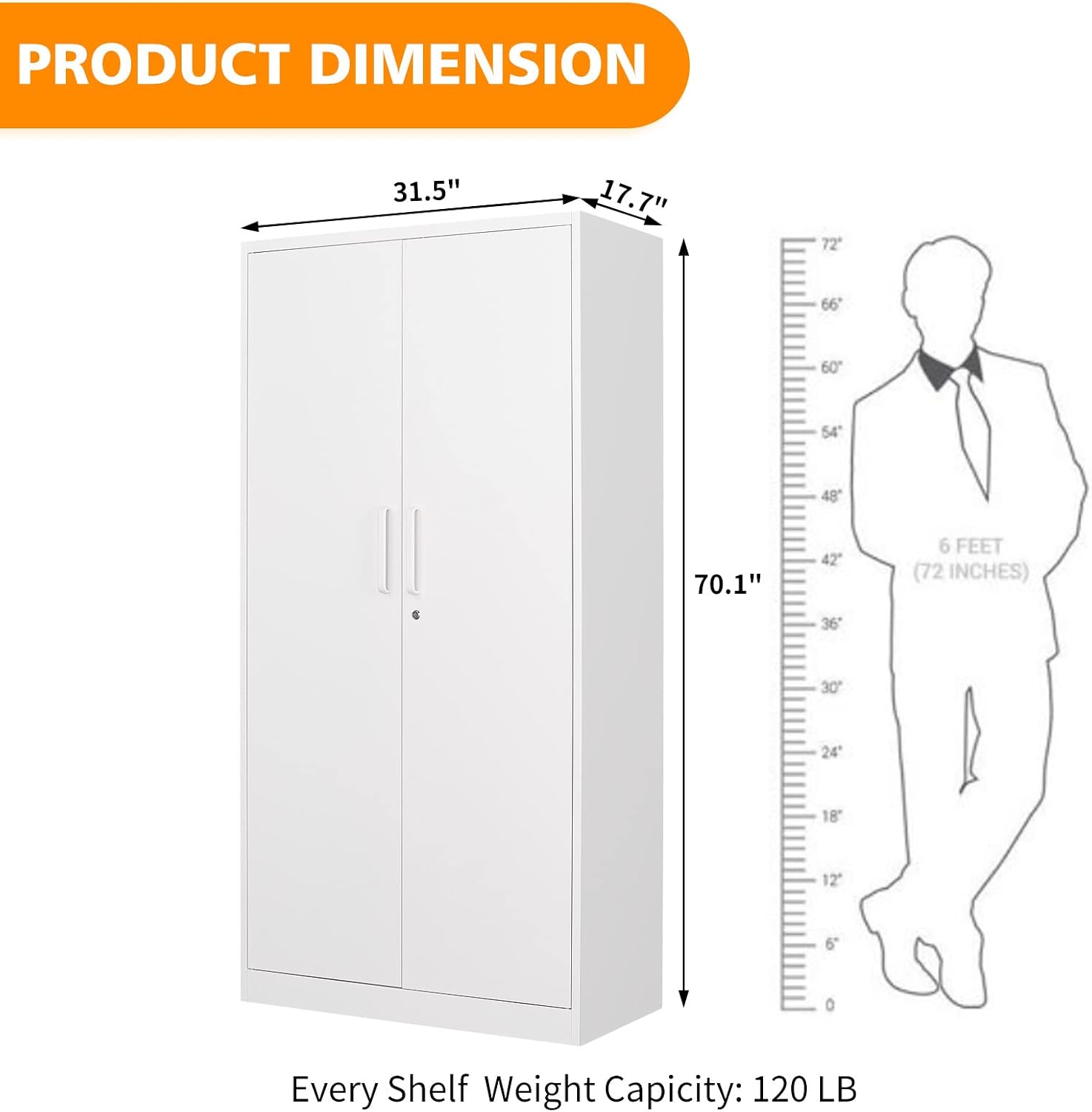 MIIIKO Steel Wardrobe Cabinet with 2 Doors, White Metal Locker Cabinet for Storage with Hanging Rod and 4 Shelves, Lockable Metal Closet for Bedroom, Cloakroom and Home Office