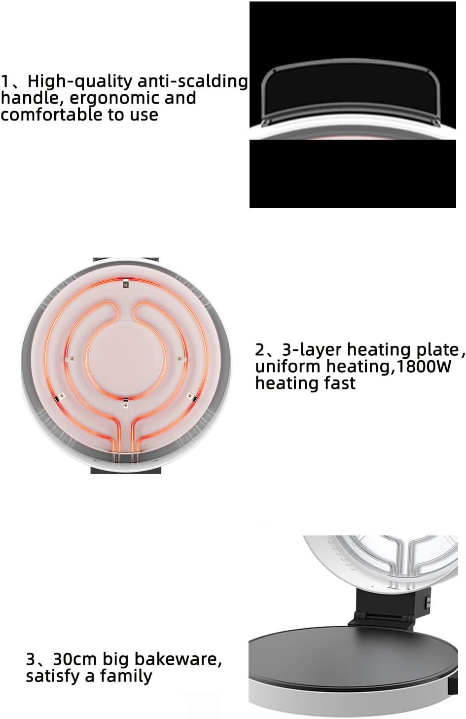 12 Inch Electric Pizza Oven, Portable Pita Bread Maker Machine 12 Inch Countertop Pizza Maker Bottom Anti Slip for Home Kitchen (US Plug 110V)
