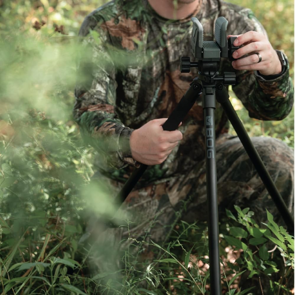 BOG DeathGrip Aluminum Tripod with Durable Frame, Lightweight, Stable Design, Bubble Level, Adjustable Legs, Shooting Rest, and Hands-Free Operation for Hunting, Shooting, and Outdoors