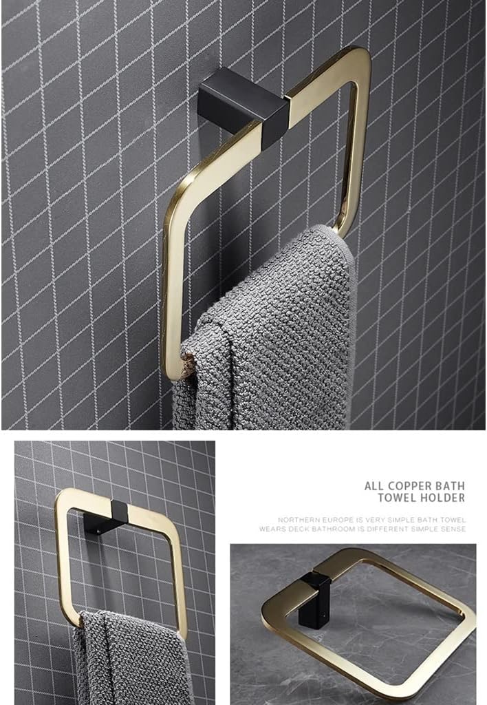 Bathroom Bath Towel Holder, Hand Towel Ring, Nordic Black Gold Square Towel Ring, Solid Towel Rack, Modern Style Towel Hanger, Hand Towel Holder