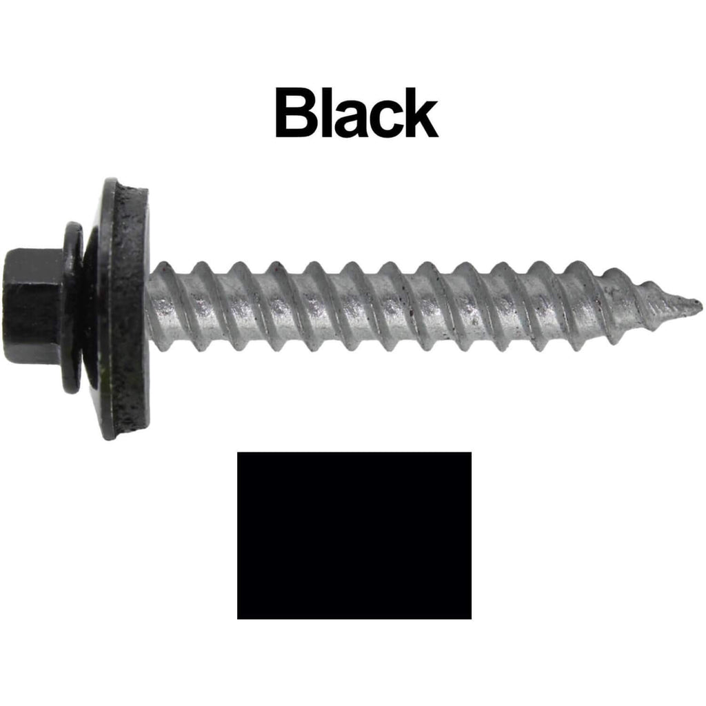Metal Roofing Screw: (250) 12 x 1-1/2' BLACK Hex Sheet Metal Roof Screw. Sharp Point metal to wood siding screws. 5/8' EPDM washer.