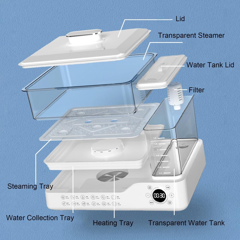 3 Tier Electric Food Steamer for Cooking, Vegetable Steamer Touch The Visual Panel Hot Food Heater with Baskets, 12H Booking, Independent Water Tank