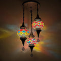 Turkish Mosaic 3 Globes Chandelier, Bohemian Moroccan Bronze Plating Red White Blue Green Shade Ceiling Hanging Lamp Kitchen Light for Bedroom, Cafe, Living Room, Entry,Red