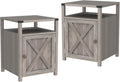 Farmhouse Nightstand Set of 2 with Charging Station, Rustic End Table Bedroom with Storage Living Room Side Table Dark Oak Night Stand Industrial Bedside Bed Table with USB Ports and Outlets
