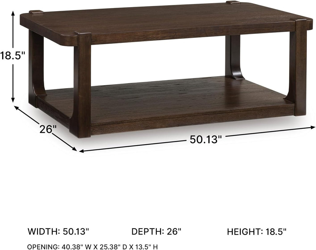 Signature Design by Ashley Breckington Contemporary Coffee Table with Lower Shelf and Casters, Dark Brown
