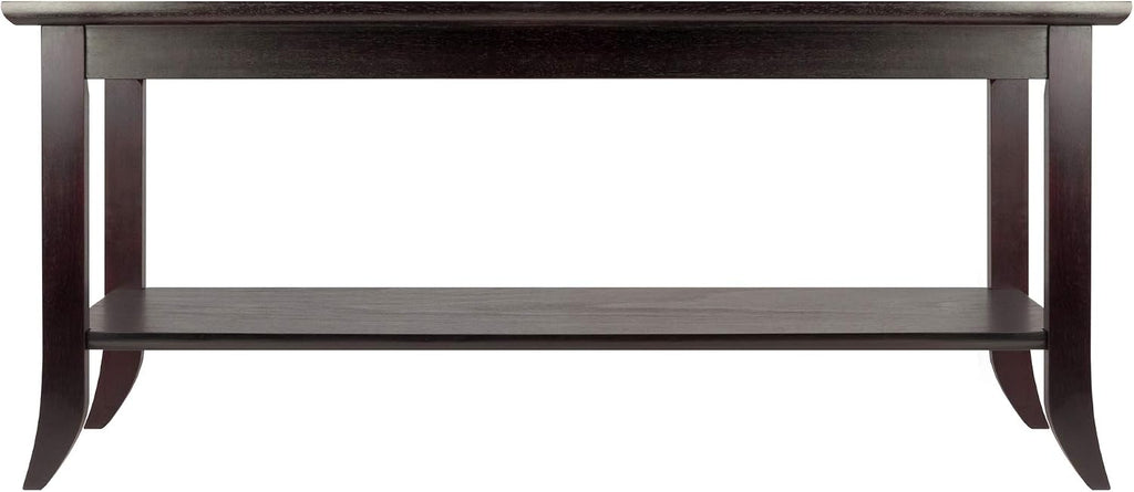 Winsome Genoa Rectangular Coffee Table with Glass Top And Shelf, Espresso