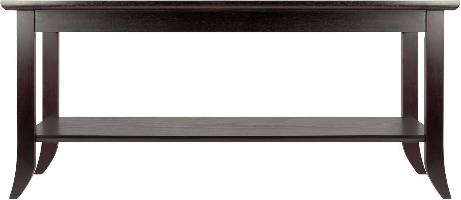 Winsome Genoa Rectangular Coffee Table with Glass Top And Shelf, Espresso