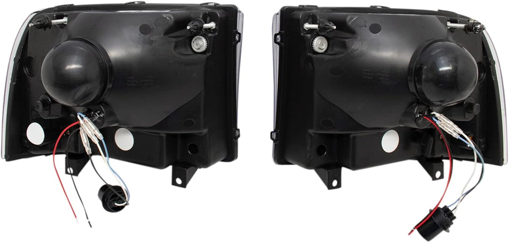 TRQ 2 Piece Headlight Assembly Set Performance LED Daytime Running Lights Black Bezel Driver & Passenger Side Compatible with Ford Excursion 2000-2004 F250 F350 1999-2004 F450 F550 1999-2003