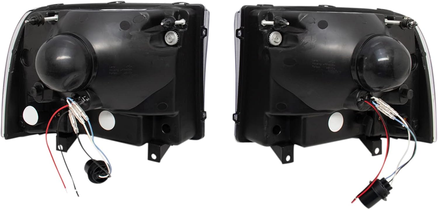 TRQ 2 Piece Headlight Assembly Set Performance LED Daytime Running Lights Black Bezel Driver & Passenger Side Compatible with Ford Excursion 2000-2004 F250 F350 1999-2004 F450 F550 1999-2003