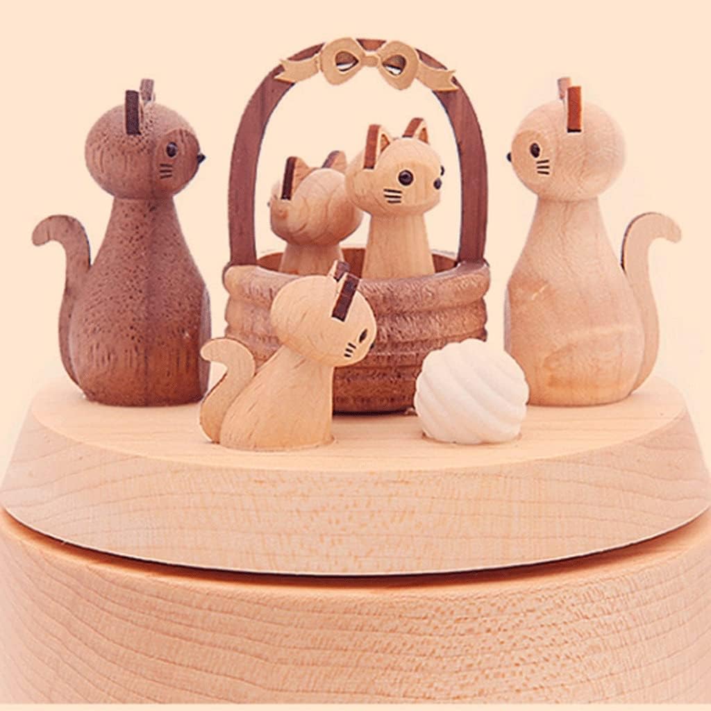 Wooden Music Box Rotating Musical Box Creative Cat Music Boxs Suitable for Friends Couples Birthday Valentine's Day Gifts (Size : A)