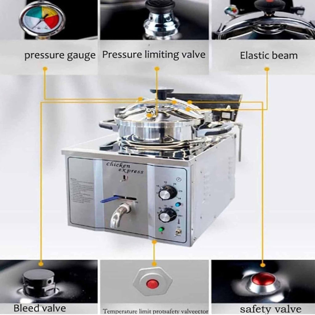 Electric Countertop Pressure Fryer - Stainless Steel High Pressure Fried Chicken Machine for Commercial Use - Deep Fryer Kitchen Frying Appliance