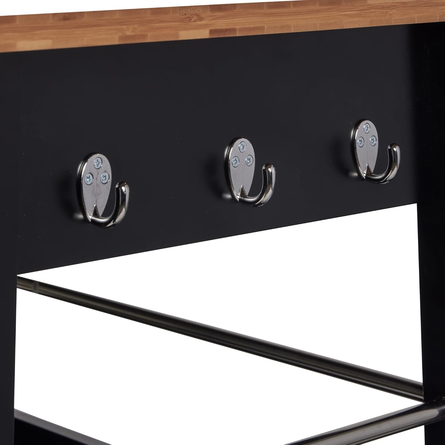 eHemco Kitchen Island Cart on Wheels, Black Base, Natural Bamboo Top | Drawer, Storage Cabinet, Shelf, Butcher Block