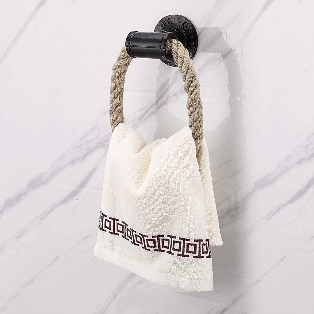 Nautical Industrial Pipe Towel Ring Holder Hanger - Wall Mounted Rustic Hand Towel Holder Bathroom Accessory