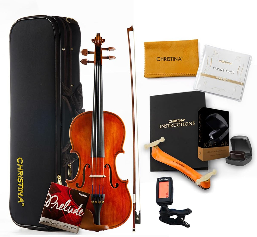 CHRISTINA Muse Acoustic Violins for Beginners 1/2 Full Size Violin with Case, Rosin, Shoulder Rest, Bow, Extra Strings