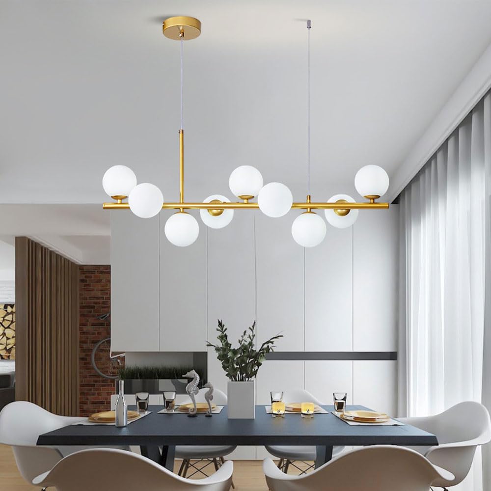 Modern Pendant Ceiling Lights 9 Lights Chandeliers Gold Semi Fixture Close to with White Globe Glass s for Living Room Dining Room Kitchen Lighting