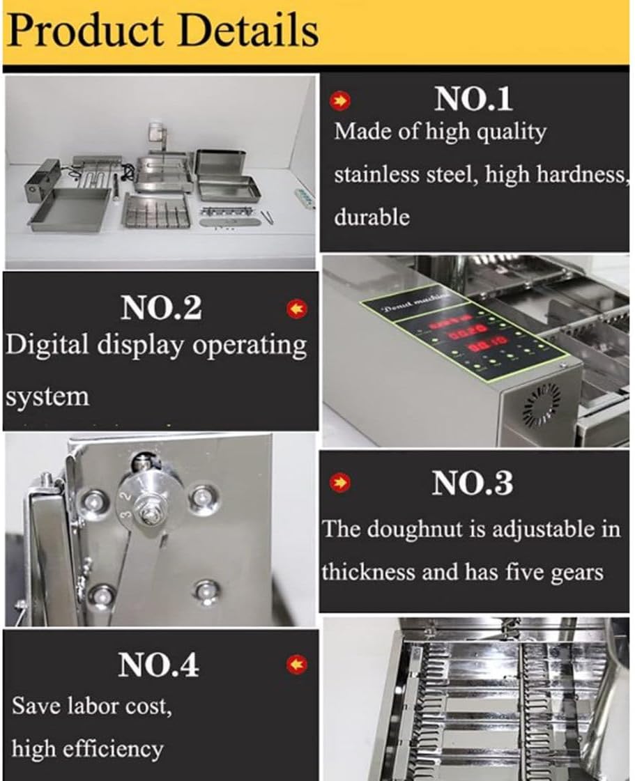 Commercial 2000W Mini Donut Maker - 6 Rows, Digital Auto Flip, Adjustable Thickness, Intelligent Control Panel, Professional Frying Machine for Perfects Donuts