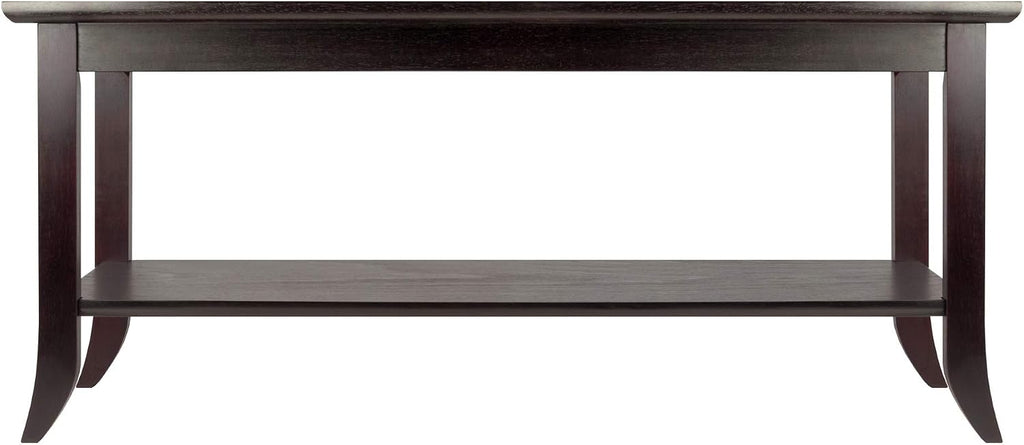 Winsome Genoa Rectangular Coffee Table with Glass Top And Shelf, Espresso