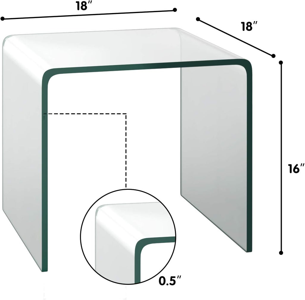 Tangkula Tempered Glass End Table, Clear Sofa End Tables with Waterfall Edges & Non-Slip Pad, 18 x 18 x 16 inches, No Assembly Needed, Transparent Glass Side Table for Living Room Bedroom Office