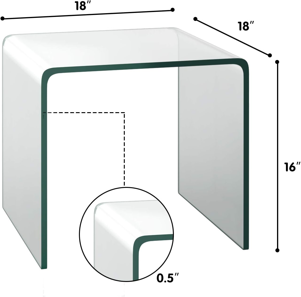 Tangkula Tempered Glass End Table, Clear Sofa End Tables with Waterfall Edges & Non-Slip Pad, 18 x 18 x 16 inches, No Assembly Needed, Transparent Glass Side Table for Living Room Bedroom Office