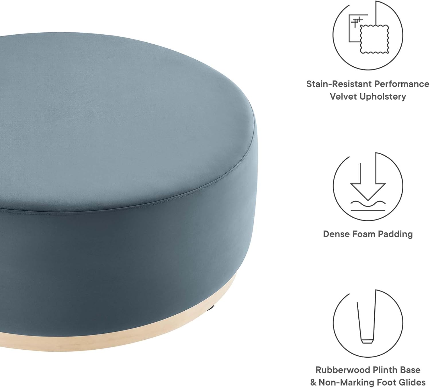 Modway Large 38' Round Performance Velvet Upholstered Upholstered Ottoman