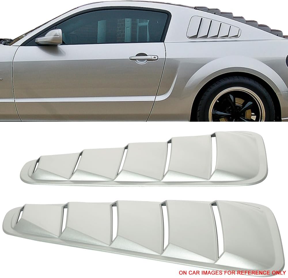 Pre Painted Window Delete Panels Compatible with 2005-2009 Ford Mustang V6, Factory Style Satin Silver Metallic #TL ABS Plastic Sun Rain Shade Guard Wind Vent Air Deflector by IKON MOTORSPORTS, 2006