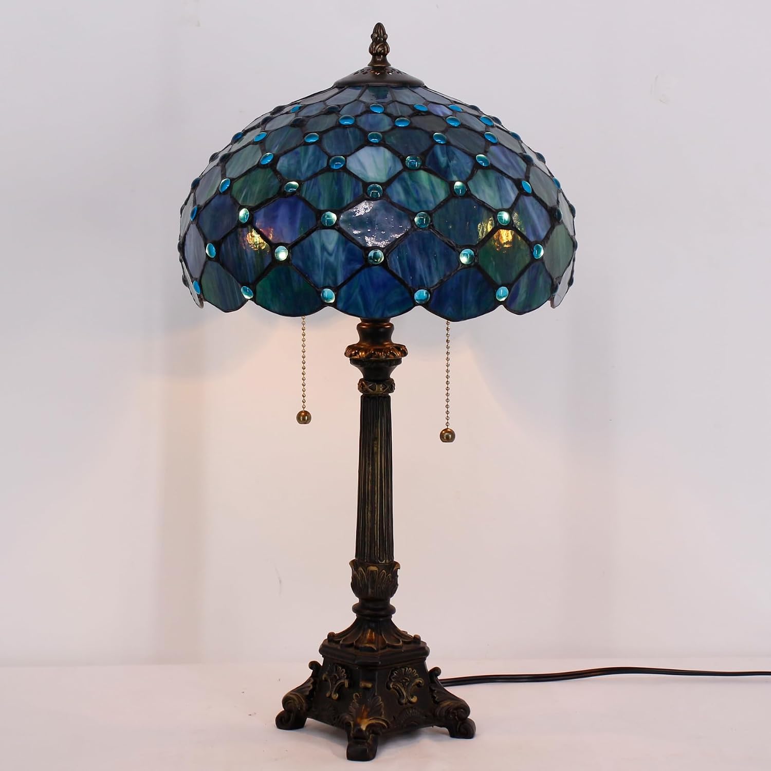 12 Inch Tiffany Stained Glass Lamp Shade Replacement Only (Blue) | Stained Glass Style Lampshade with Cap fit for Table lamp Pendant Light Ceiling Fixture