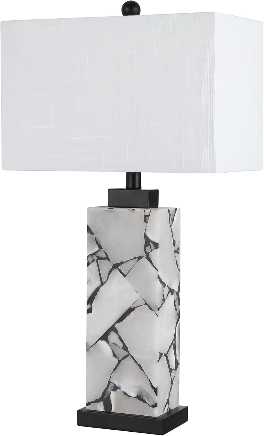 JONATHAN Y 27.5' Black White Alabaster Rectangular Table Lamp with Night Light Contemporary Coastal Bedside Lamp for Bedroom with White Linen Shade LED Bulbs Included JYL6201B