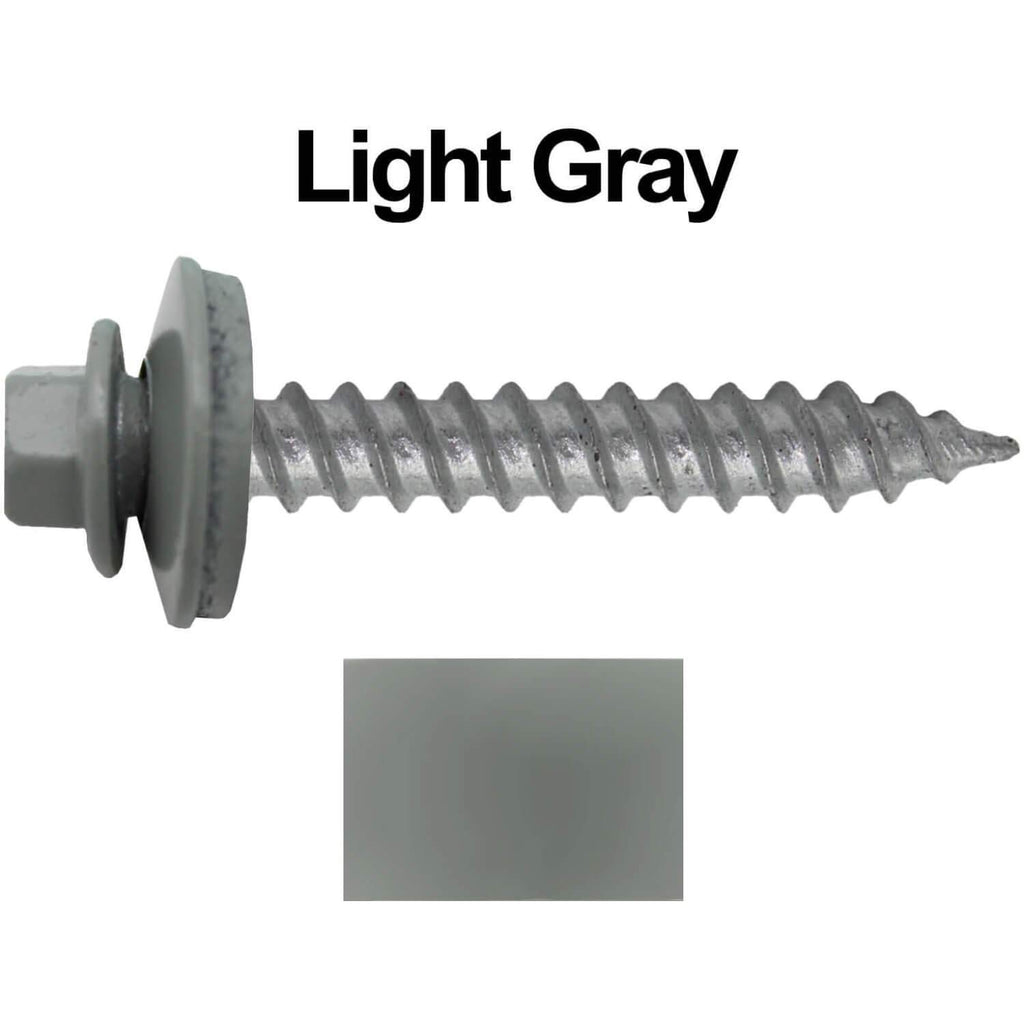 Metal Roofing Screw: (250) 12 x 1-1/2' Light Gray Hex Sheet Metal Roof Screw. Sharp Point Metal to Wood siding Screws. 5/8' EPDM Washer.
