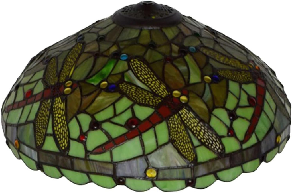 W16H9 Inch Tiffany Lamp Shade Replacement, Stained glass Dragonfly style Lampshades, Only Handmade Retro lampshade Replacement for Table Lamp Pendant Light Floor Lamp Ceiling Fixture,Green