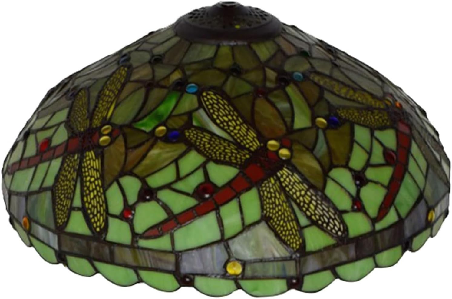 W16H9 Inch Tiffany Lamp Shade Replacement, Stained glass Dragonfly style Lampshades, Only Handmade Retro lampshade Replacement for Table Lamp Pendant Light Floor Lamp Ceiling Fixture,Green