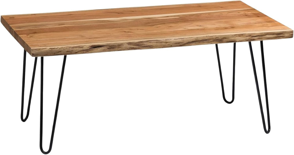 Alaterre Furniture Live Edge Wood Coffee Table with Hairpin Metal Legs – Rustic Modern Farmhouse Living Room Table with Acacia Wood Top (42 Inch)