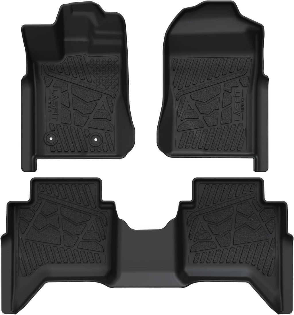 LASFIT Floor Mats for Ford Ranger 2026 2025 2024 SuperCrew Cab All Weather Truck Protector TPE Carpeted Floor Liners, Front and Rear Row, 3pc Black