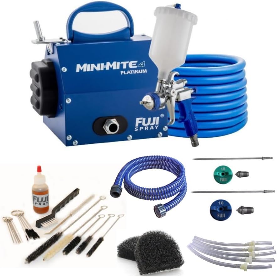 Fuji Spray Mini-Mite 4 Platinum T75G Gravity HVLP Spray System with Accessory Bundle (7 Items)