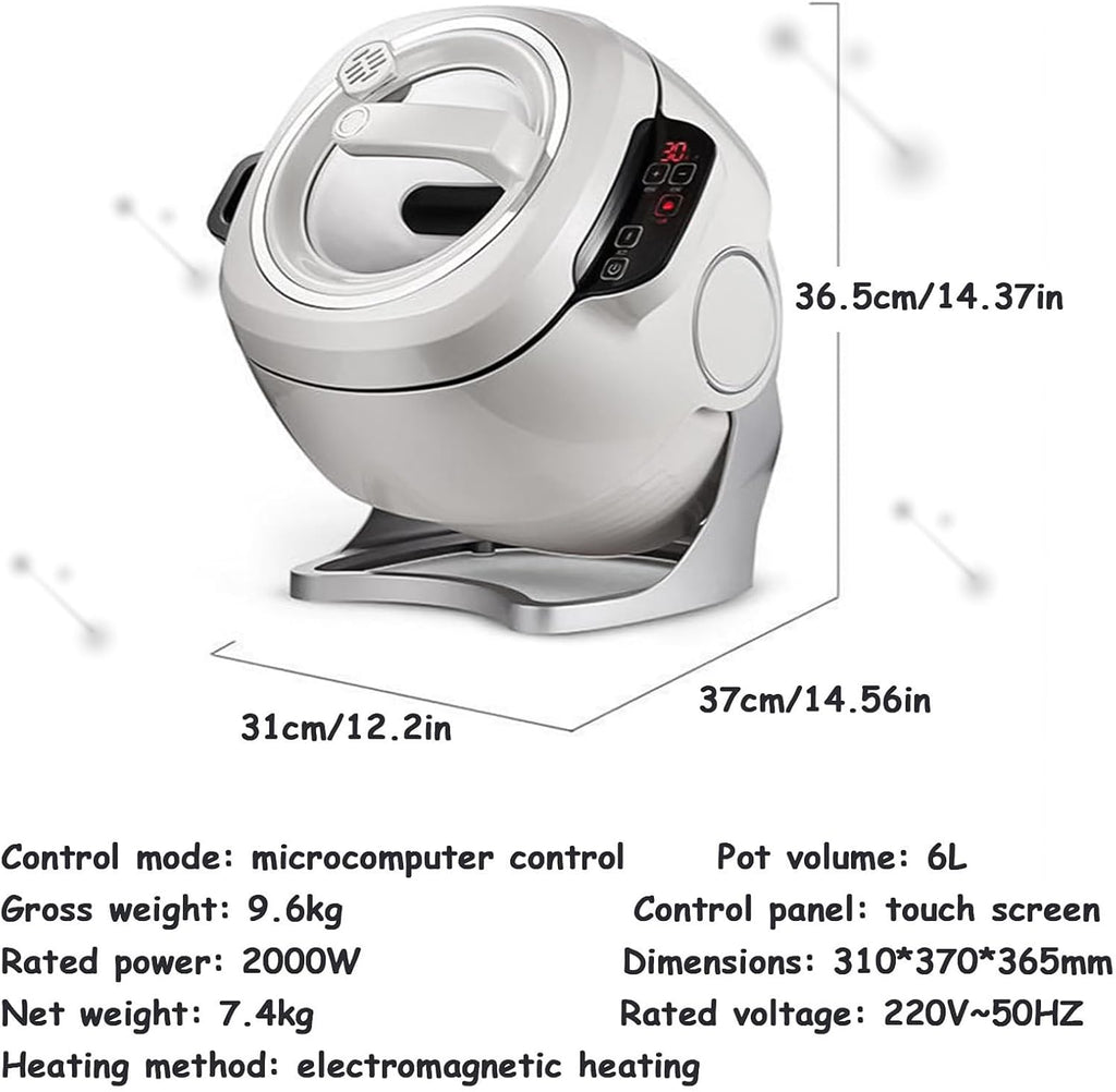 2000W Commercial Food Processor & Automatic Cooker - 6L Stainless Steel Pot with 360° Rotation, 3D Heating & 3 Speed Modes for Stir Frying/Soup/Rice, Home & Restaurant Kitchen Appliance