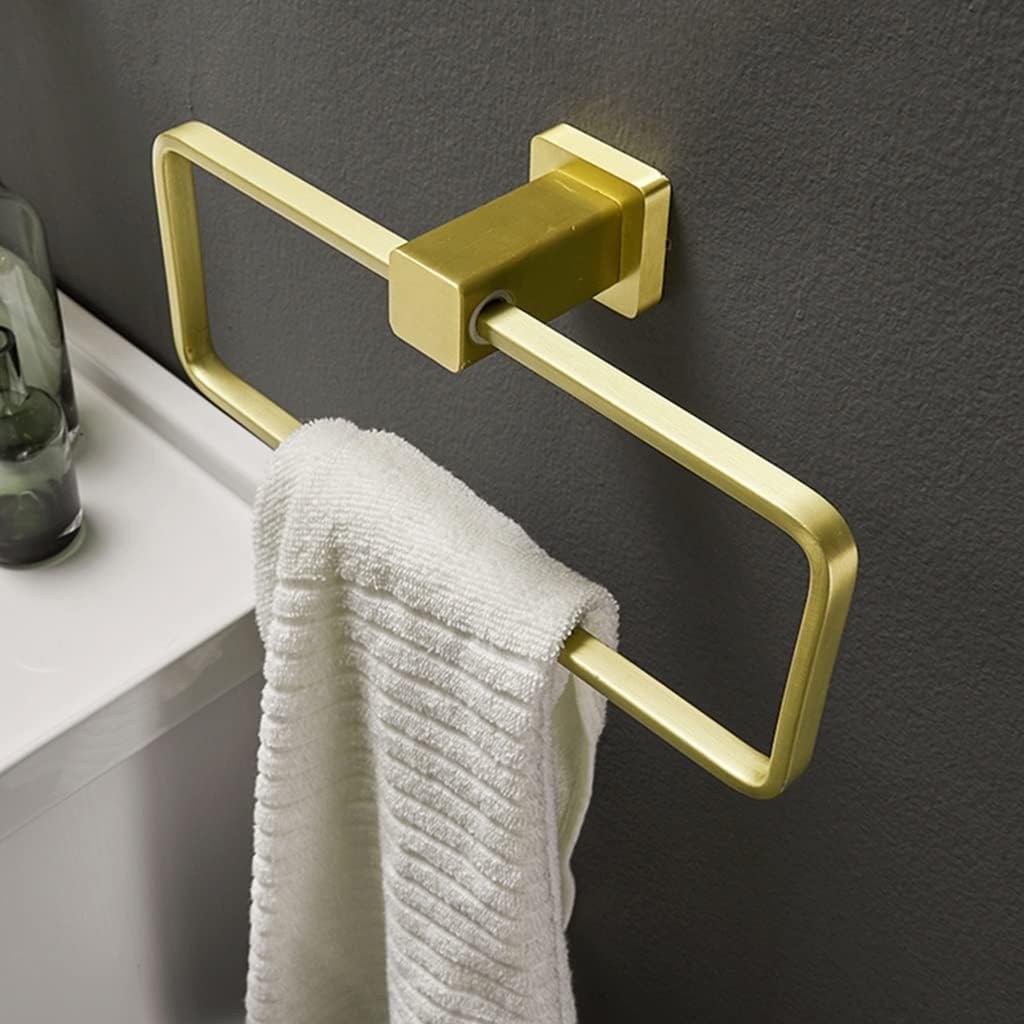 Bathroom Bath Towel Holder, Hand Towel Ring, Nordic Style Brushed Gold Towel Ring, Towel Rack, Towel Hanging, Wall Mounted Square Towel Bar