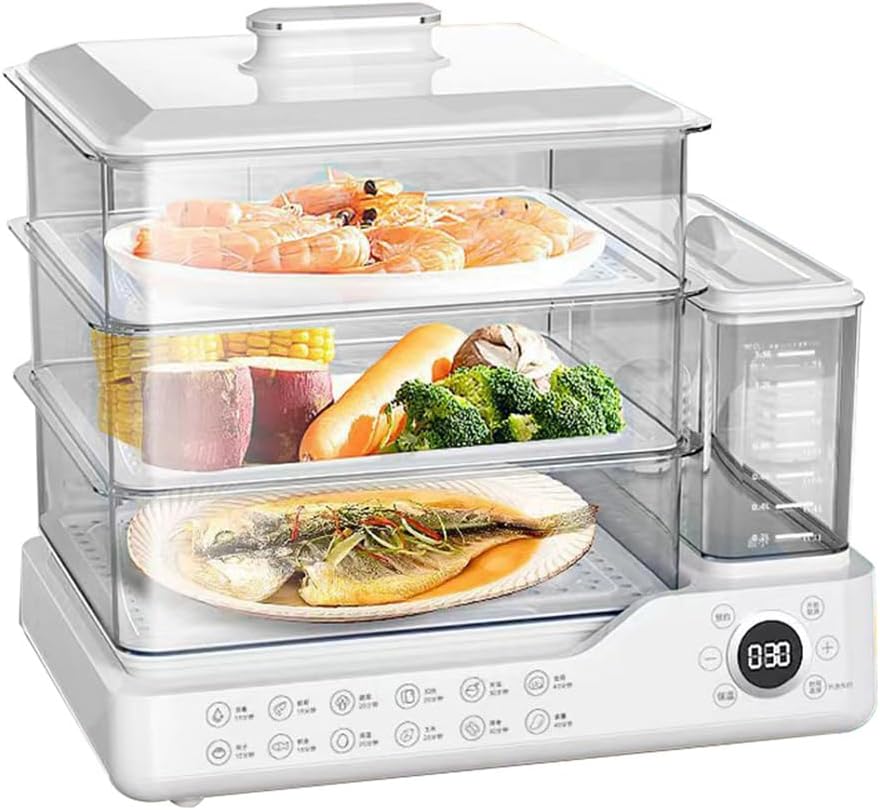 3 Tier Electric Food Steamer for Cooking, Vegetable Steamer Touch The Visual Panel Hot Food Heater with Baskets, 12H Booking, Independent Water Tank