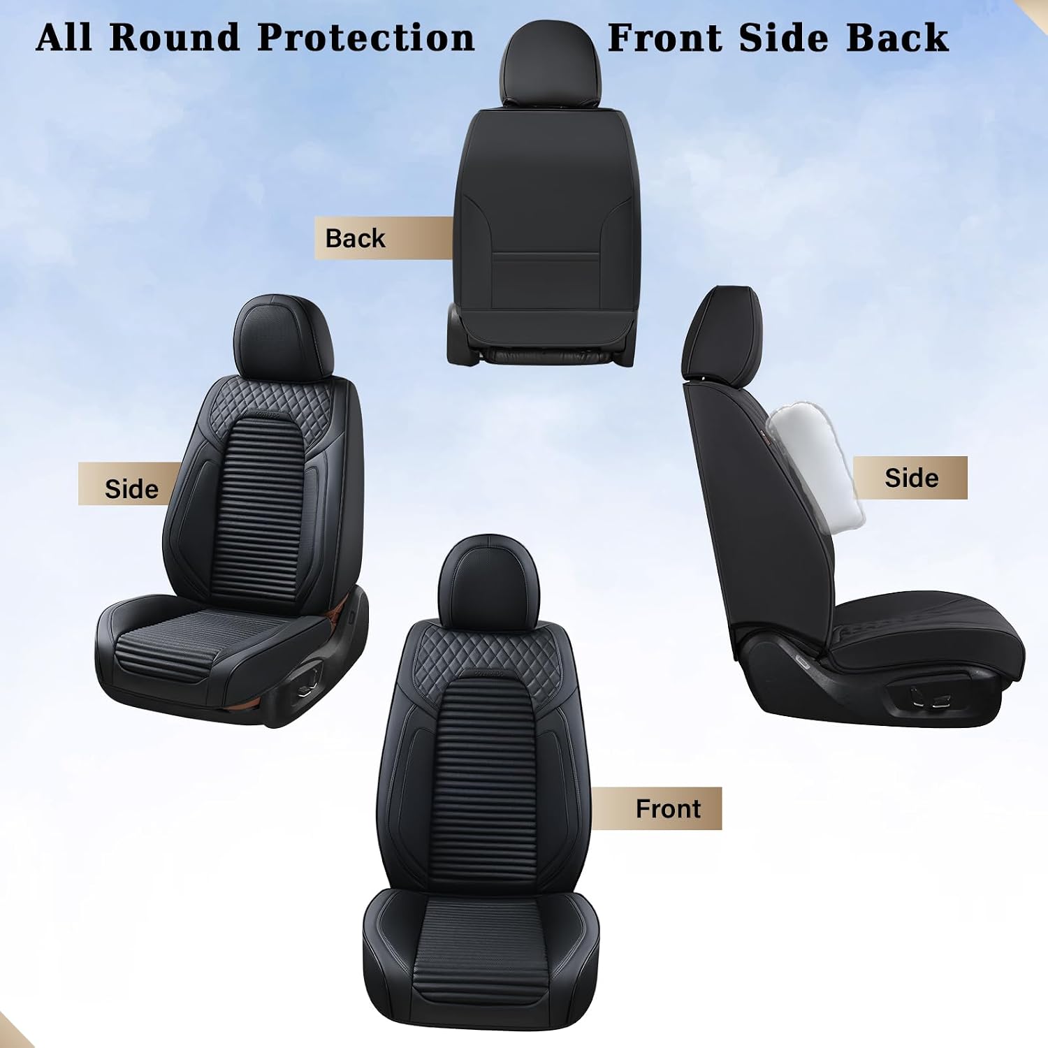 Coverado Front Seat Covers, Leather Car Seat Covers, Black Seat Covers for Cars, Car Seat Protector Cushions Universal Fit for Most Cars & SUV Trucks(Black)