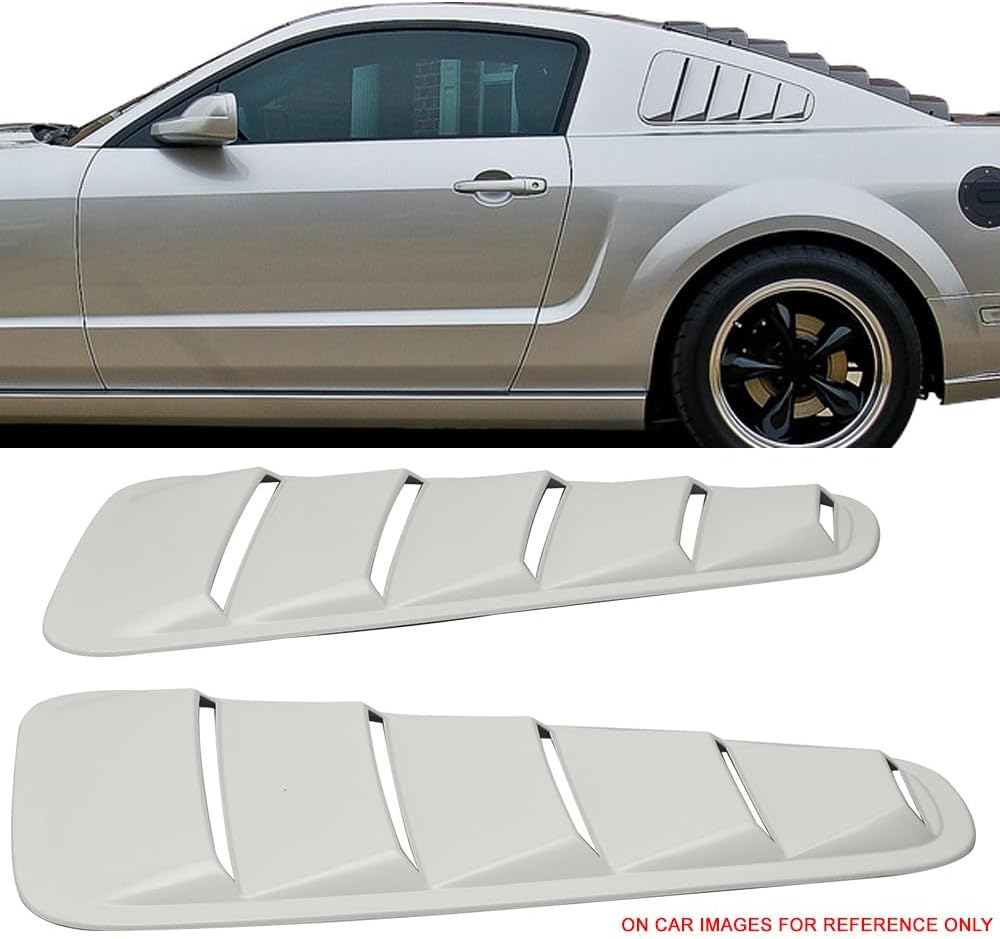 Pre Painted Window Delete Panels Compatible with 2005-2009 Ford Mustang V6, Factory Style Hi Performance White #HP ABS Plastic Sun Rain Shade Guard Wind Vent Air Deflector by IKON MOTORSPORTS, 2006