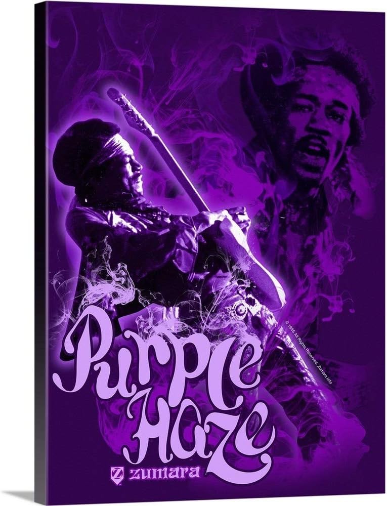 GREATBIGCANVAS Jimi Hendrix Purple Haze 4 Canvas Wall Art Print, Classic Rock Home Decor Artwork, 36'x48'