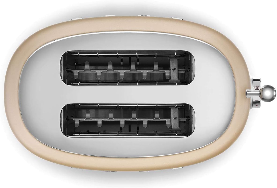 SMEG 2 Slice Toaster with 6 Presets and Defrost Function and Removable Crumb Tray TSF01CHMUS, Matte Champagne