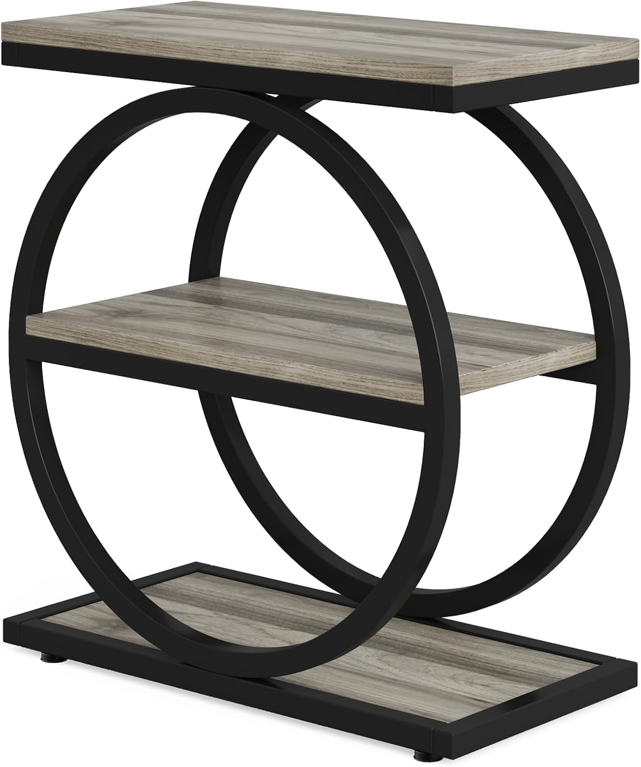 Tribesigns End Table Set of 2, Narrow End Table with 3 Storage Shelves, Wooden Side Table with Metal Frame, Small Sofa Side Table for Living Room, Grey Nightstand and Bedside Table for Bedroom