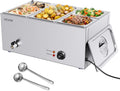 VEVOR 4-Pan Commercial Food Warmer, 24QT Electric Steam Table, 1200W Professional Countertop Stainless Steel Buffet Bain Marie with 86-185°F Temp Control for Catering and Restaurants, Silver