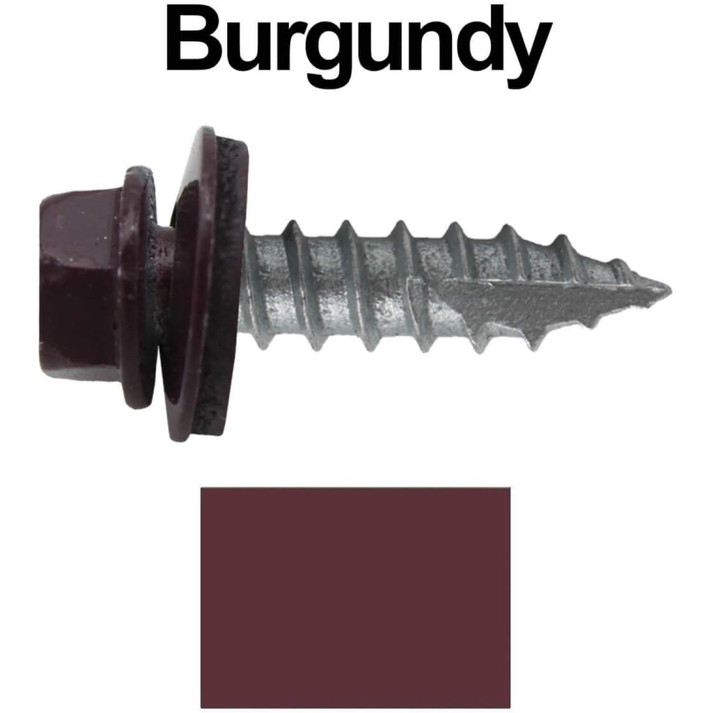 #14 Metal Roofing Screws: (1000) Screws x 1' Burgundy Hex Head Sheet Metal Roof Screw. Self Starting/Tapping Metal to woodsheet Metal Screws with EPDM Washer. for Corrugated Roofing
